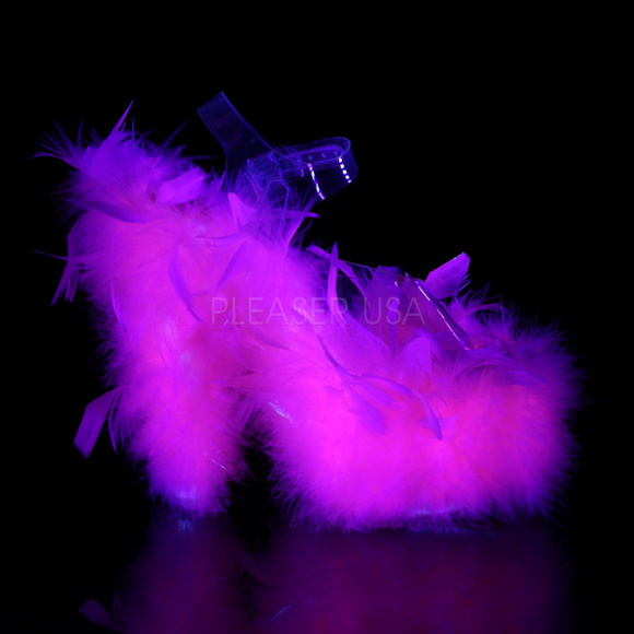 Marabou Feather High Heel Platform Sandal Shoes - Picture 4 of 4